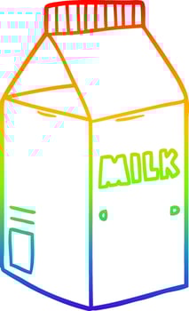 rainbow gradient line drawing cartoon milk carton vector
