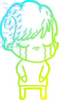 cold gradient line drawing cartoon woman crying vector