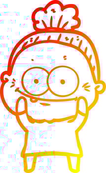 warm gradient line drawing cartoon happy old woman vector
