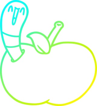 cold gradient line drawing cartoon worm in apple vector