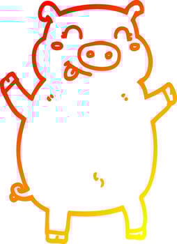 warm gradient line drawing cartoon pig vector