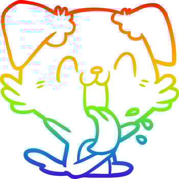 rainbow gradient line drawing cartoon panting dog sitting vector