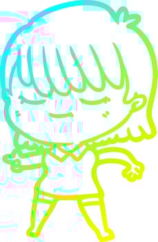 cold gradient line drawing cartoon woman vector