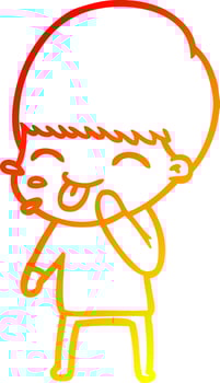 warm gradient line drawing happy cartoon boy vector