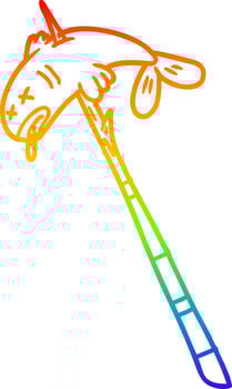rainbow gradient line drawing cartoon fish speared vector