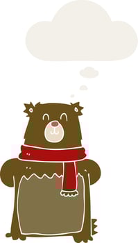 cartoon bear and thought bubble in retro style vector