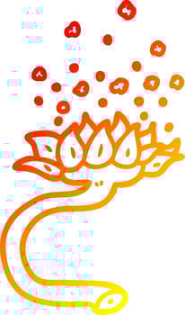 warm gradient line drawing cartoon flower releasing pollen vector
