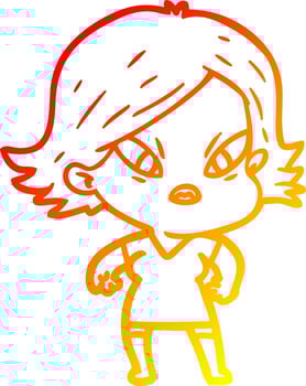 warm gradient line drawing cartoon stressed woman vector