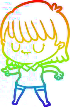 rainbow gradient line drawing cartoon woman vector