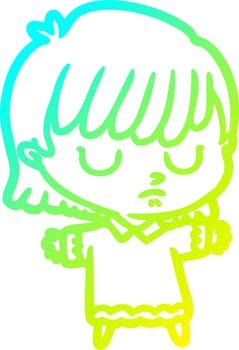 cold gradient line drawing cartoon woman vector