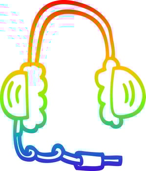 rainbow gradient line drawing cartoon head phones vector