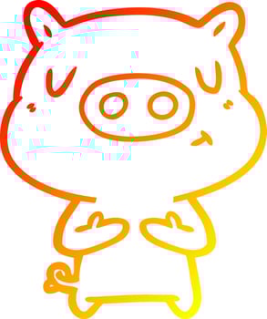 warm gradient line drawing cartoon content pig vector