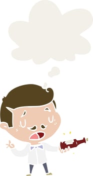 cartoon wine expert and thought bubble in retro style vector