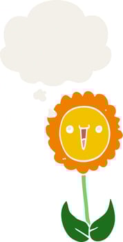 cartoon flower and thought bubble in retro style vector