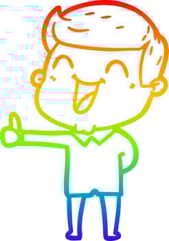 rainbow gradient line drawing cartoon man laughing vector