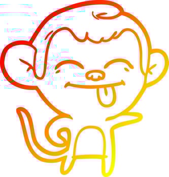 warm gradient line drawing funny cartoon monkey pointing vector