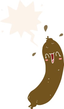 happy cartoon sausage and speech bubble in retro style vector
