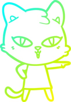 cold gradient line drawing cartoon cat in dress pointing vector
