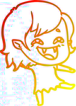 warm gradient line drawing cartoon laughing vampire girl vector