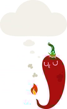 cartoon hot chili pepper and thought bubble in retro style vector