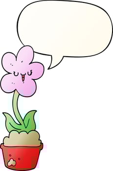 cute cartoon flower and speech bubble in smooth gradient style vector