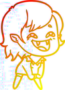 warm gradient line drawing cartoon laughing vampire girl vector