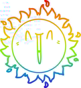 rainbow gradient line drawing happy cartoon sun vector
