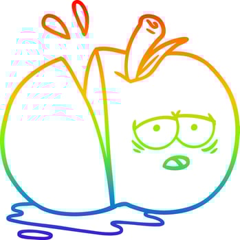 rainbow gradient line drawing cartoon sliced apple vector