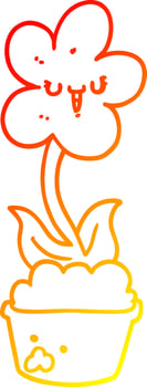 warm gradient line drawing cute cartoon flower vector