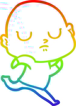 rainbow gradient line drawing cartoon bald man vector