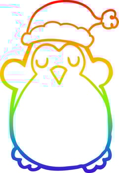 rainbow gradient line drawing cute christmas penguin vector