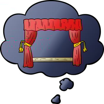 cartoon open curtains and thought bubble in smooth gradient style vector