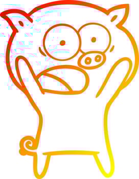 warm gradient line drawing cartoon pig shouting vector
