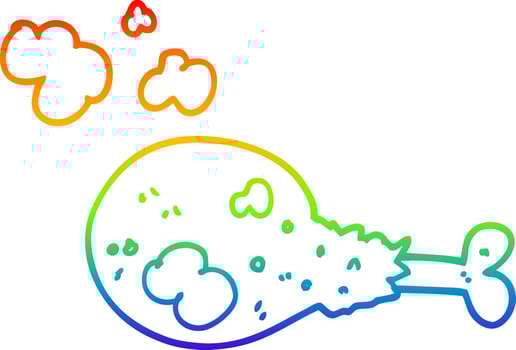 rainbow gradient line drawing cartoon cooked chicken leg vector