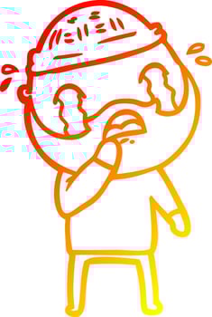 warm gradient line drawing cartoon bearded man crying vector