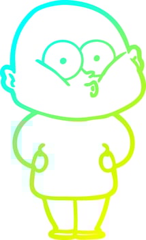 cold gradient line drawing cartoon bald man staring vector