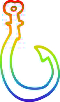 rainbow gradient line drawing cartoon big fish hook vector