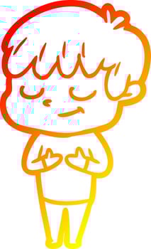 warm gradient line drawing cartoon happy boy vector