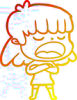 warm gradient line drawing cartoon woman talking loudly vector