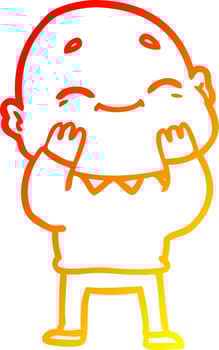 warm gradient line drawing happy cartoon bald man vector