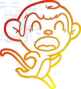warm gradient line drawing shouting cartoon monkey running vector