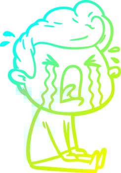 cold gradient line drawing cartoon crying man vector
