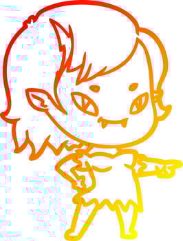 warm gradient line drawing cartoon friendly vampire girl pointing vector