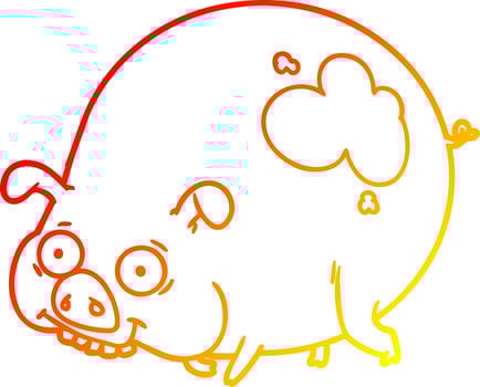 warm gradient line drawing cartoon muddy pig vector
