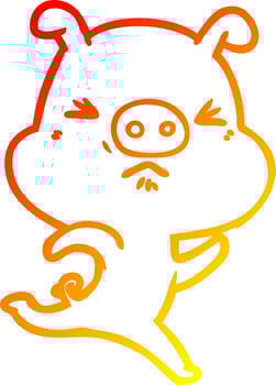 warm gradient line drawing cartoon annoyed pig running vector