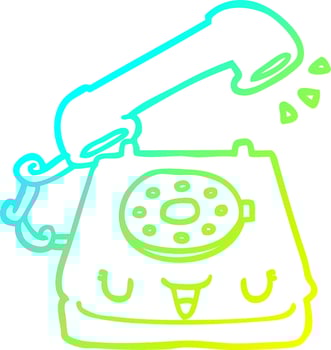 cold gradient line drawing cute cartoon telephone vector
