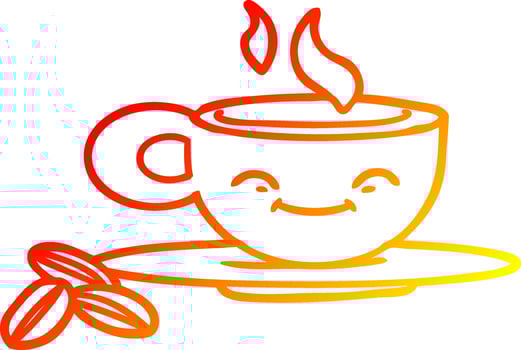 warm gradient line drawing cartoon espresso mug vector