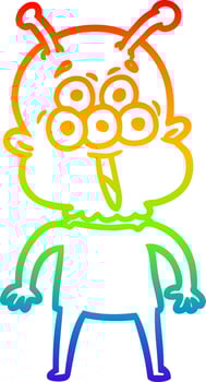 rainbow gradient line drawing happy cartoon alien vector
