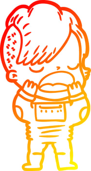 warm gradient line drawing cartoon cool hipster girl in space suit vector