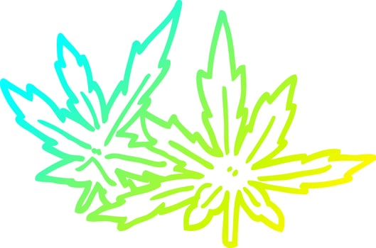cold gradient line drawing cartoon marijuana leaves vector